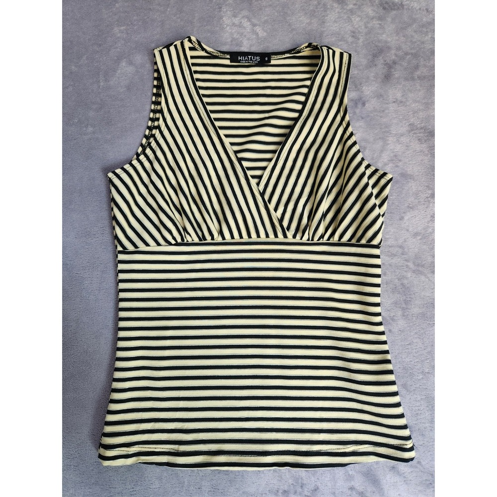 Hiatus Striped Sheer Tank S Small Yellow Black Top V Neck Made In The USA